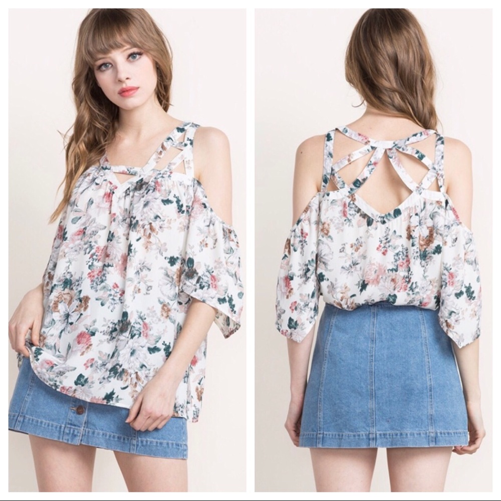 Floral Strappy Open Shoulder Top